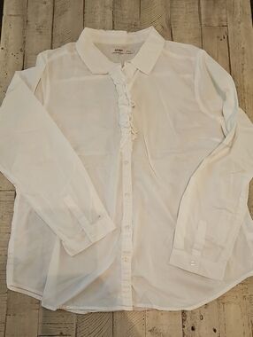 Old Navy White Ruffle-Front Button Down Blouse